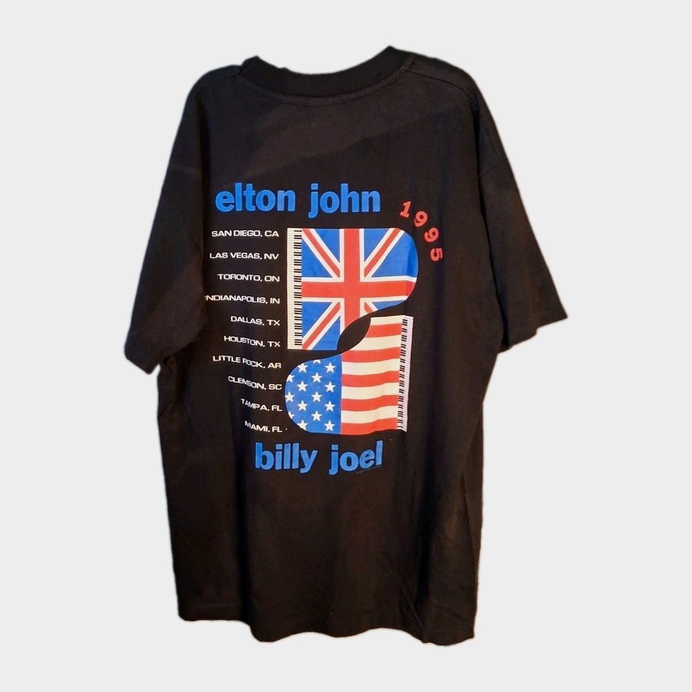 Vintage Elton John Billy Joel Tour T-Shirt Men's XL Black Single Stitch 1995 90s
